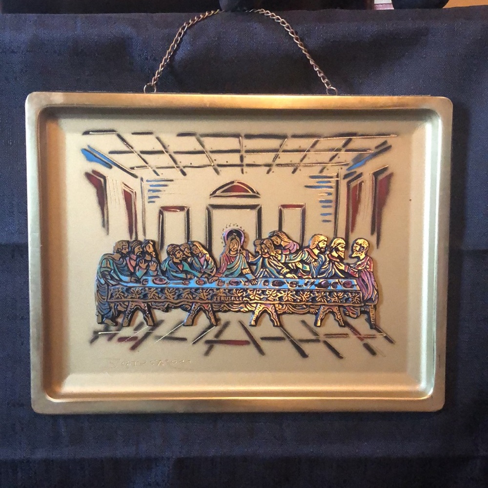 The Last Supper brass & tin 3 D plaque modernist art design, import Israel